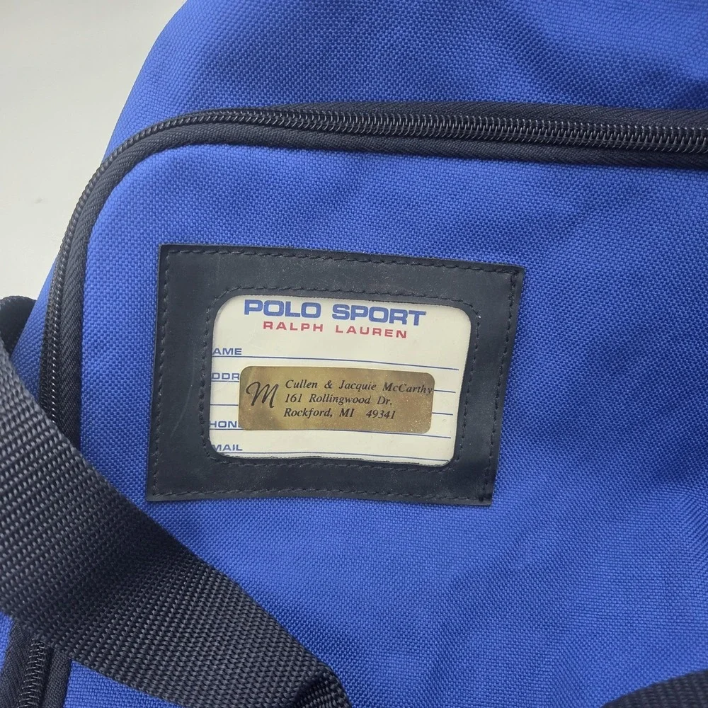 Vintage 90s Polo Sport Ralph Lauren Duffle Bag Blue Black RL Flag Gym Travel